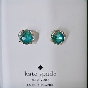 Kate Spade Teal Gold Plated Cubic Zirconia Earrings NWT